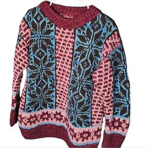 Y2k Wool Thick Fisherman'sGeometric Long Sleeve Snowflake Sweater Sz M